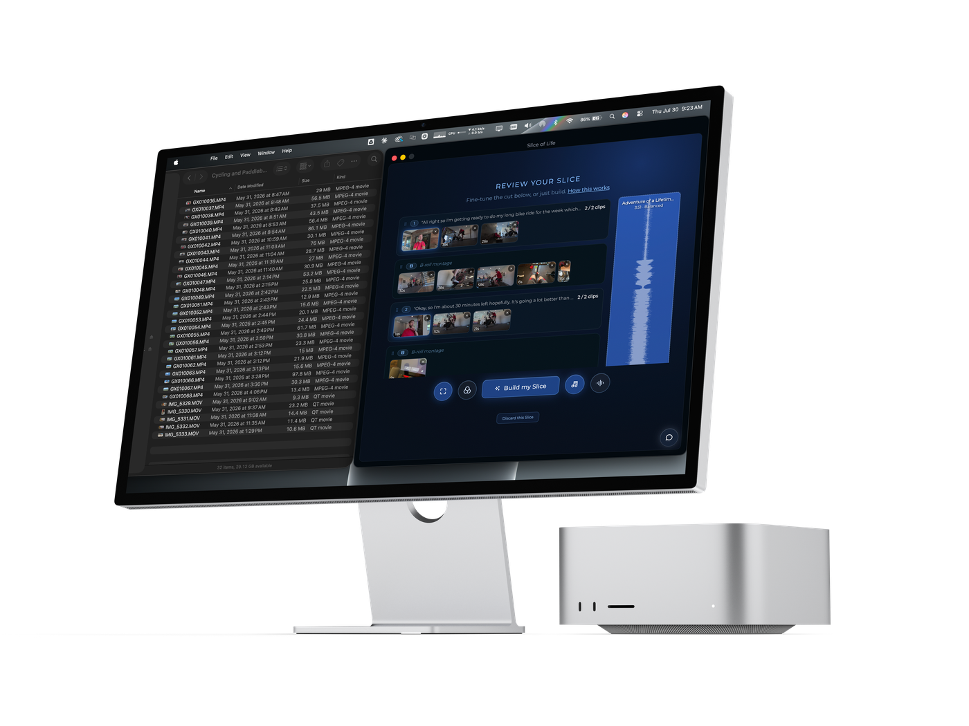Slice of Life on a Mac Studio Display, reviewing the edited Slice
