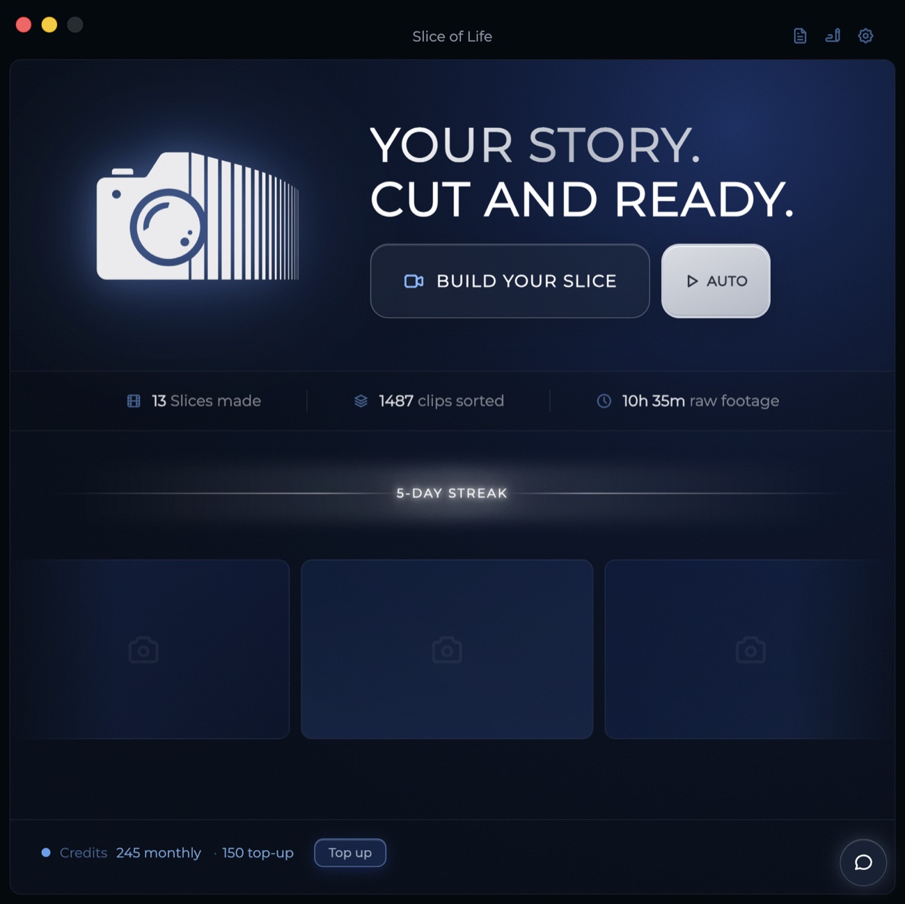 The Slice of Life Mac app, ready to build a Slice from a day of footage